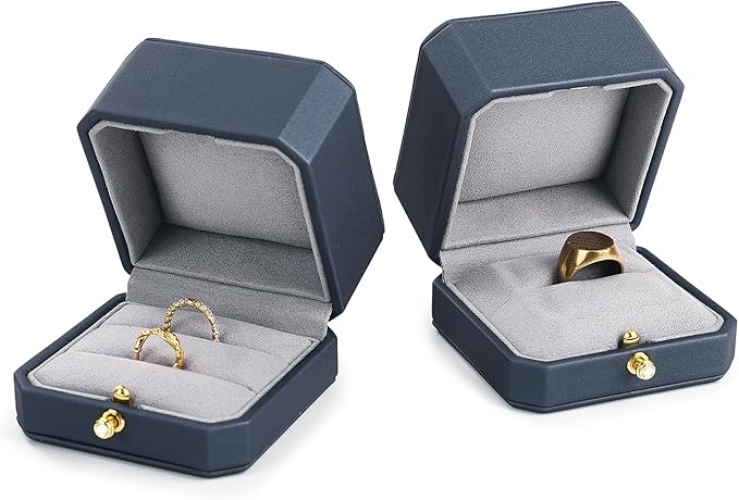 Oirlv Luxury Leather Ring Box for Jewelry Gift Octagon Women Ring Holder for Wedding Day, Proposal, Engagement, Anniversary(Blue,Single)