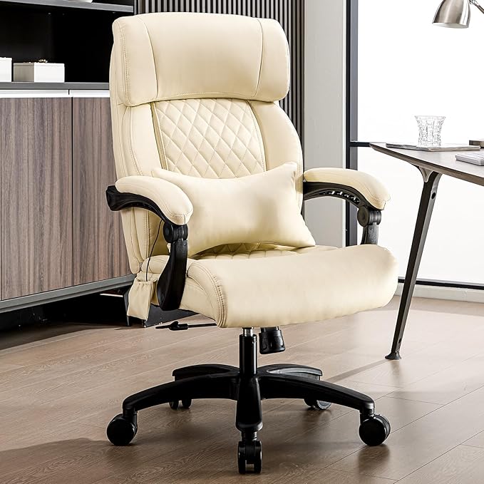 Big and Tall Office Chair, 500LBS Heavy Duty Massage Desk Chair, Ergonomic Executive Office Chair with High Back and Lumbar Support, Beige