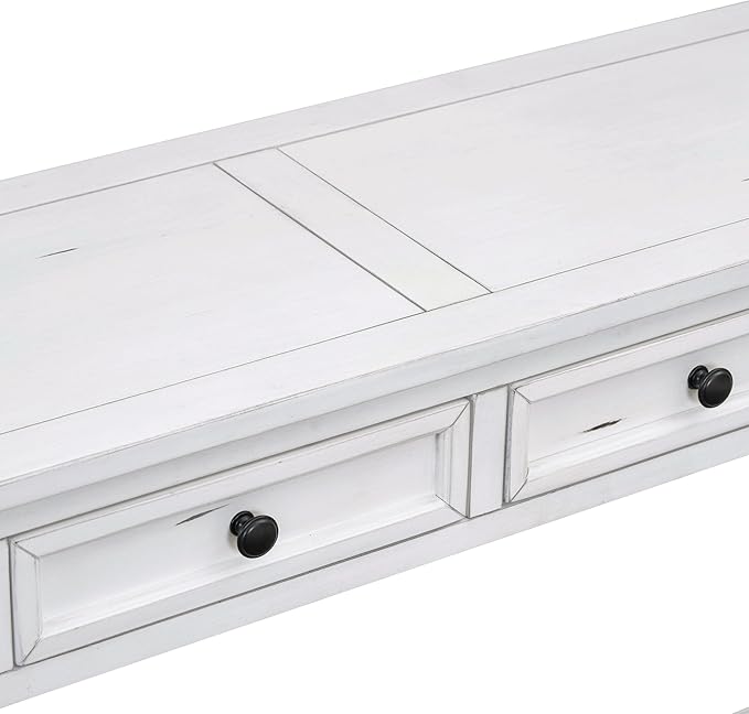 LKTART White Console Table,Solid Wood Sofa Table with 4 Drawers Hallway Table for Storage Entry Foyer Behind Couch Table,Easy Assembled (63" White)