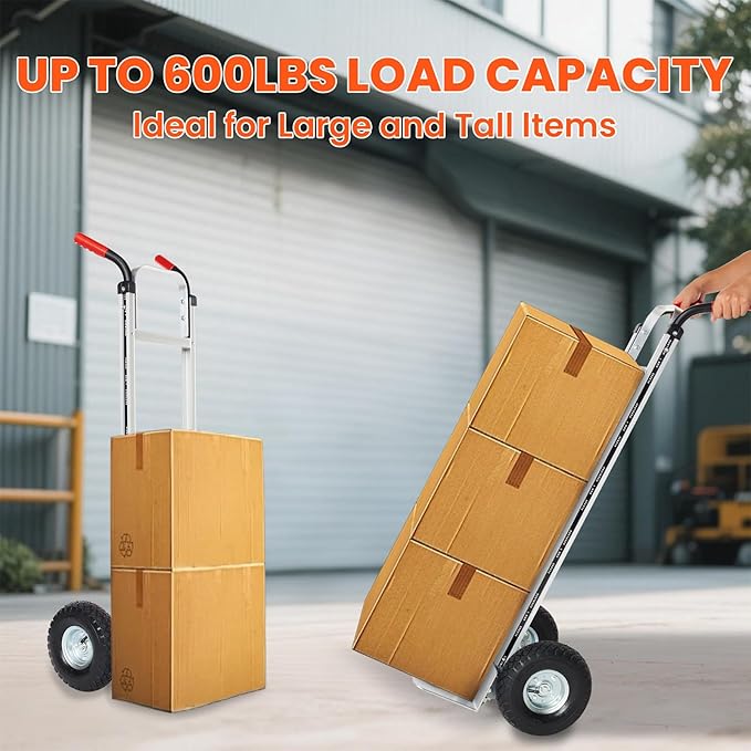 Aluminum Hand Truck Dolly Cart with 10" Pneumatic Tire,Hand Trucks Heavy Duty 600 LBS Capacity,Platform Hand Cart for Transport & Moving in Warehouse, Home, Supermarket