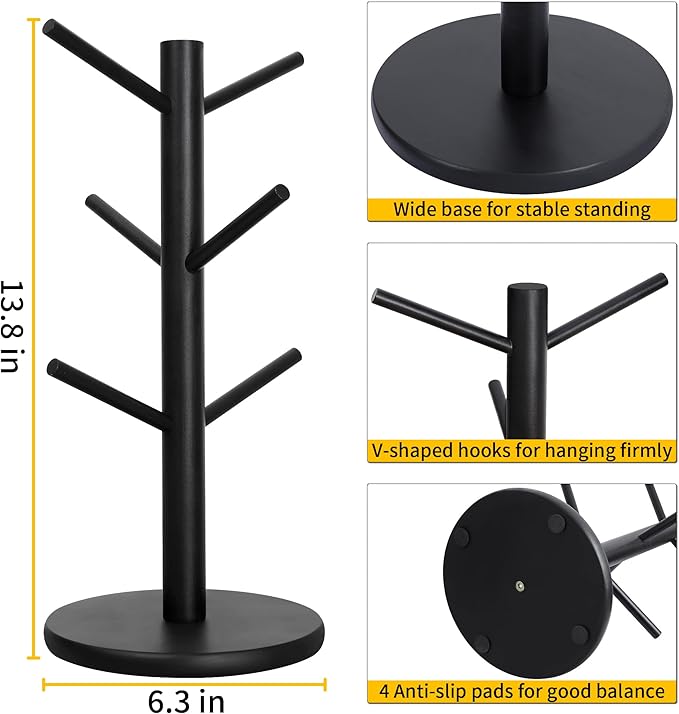 MyLifeUNIT Mug Holder Tree, Coffee Cup Holder with 6 Hooks (Black) | MyLifeUNIT