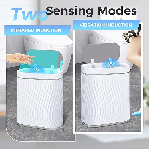 Bathroom Small Trash Can with Automatic Touchless Lid, 2.6 Gallon Smart Garbage Can Narrow Waterproof Trash Bin for Bedroom, Office, Living Room