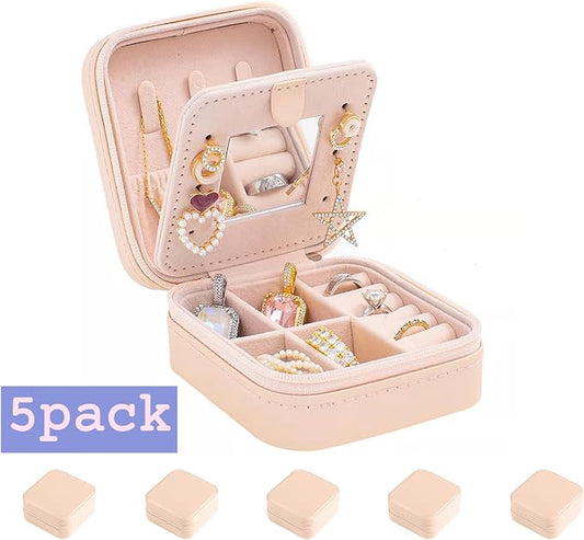 KElofoN Travel jewelry case Travel jewelry box Travel Jewelry Organizer Small Jewelry Organizer Box for Girls Women with Mirror (Pink-5)