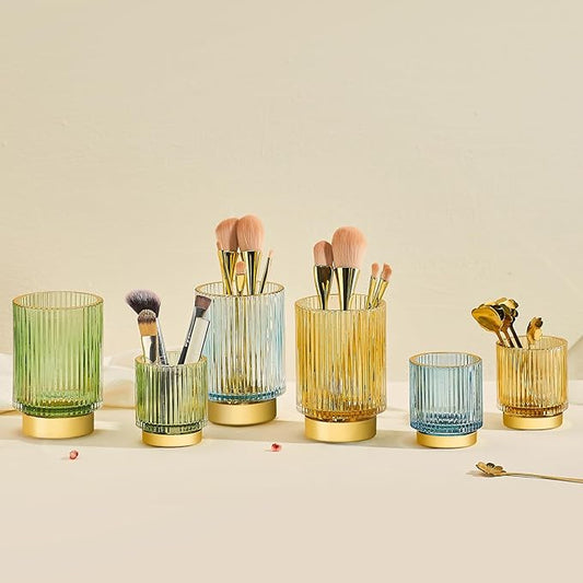 Makeup Brush Holder Organizer,Toothbrush Holders,Desk Pen Pencil Holder,Multifunctional Vintage Glass Brush Cup(S/Milky White/A3-US)