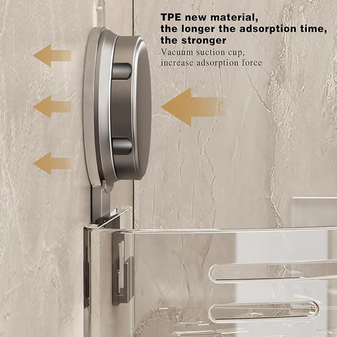 VOLPONE Corner Shower Caddy Suction Cup Shower Shelf Corner No Drilling Bathroom Shower Organizer Storage Rack Adhesive Without Towel Bar (2-Pack, Gray)