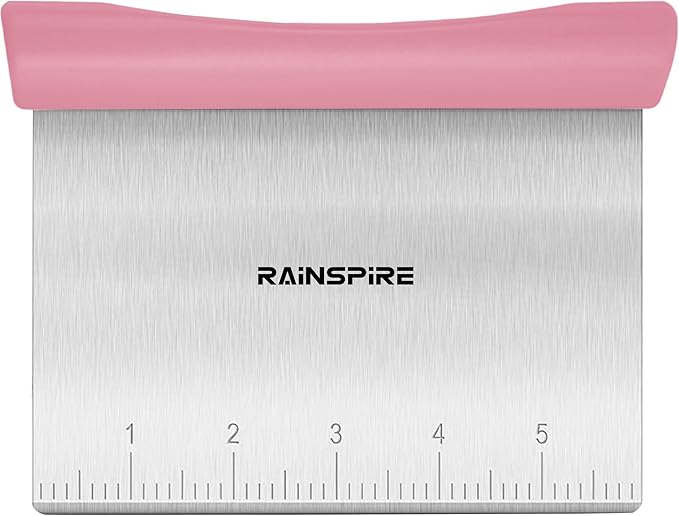 Upgraded 304 Stainless Steel Multi-Purpose Bench Scraper with Measurement Marks, Dishwasher Safe, Dough Cutter for Pizza, Bread and Cookie Dough Vegetable Chopper, Baking Supplies, Pink
