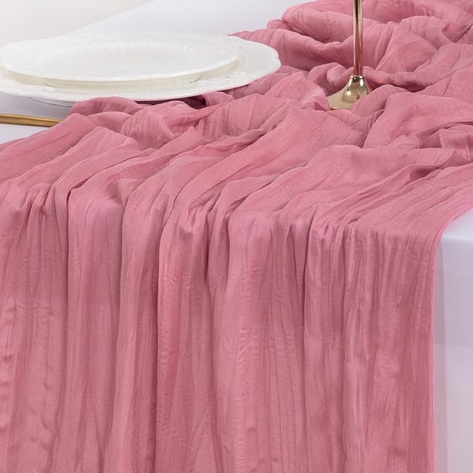 Socomi 3pcs Mauve Valentine's Day Cheesecloth Table Runner Boho Rustic Gauze 120 inch 10FT Cheese Cloth Runner for Wedding Party Baby Shower Birthday Home Decor Holiday Decorations
