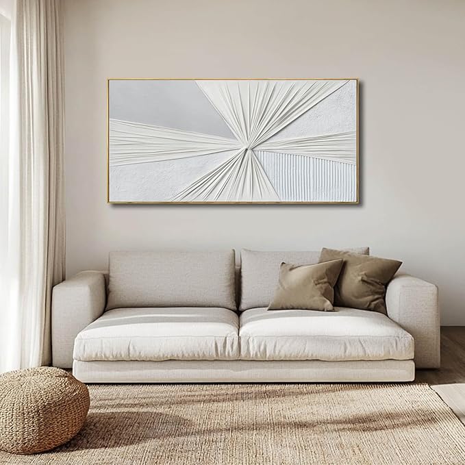 LEVERUP Canvas Wall Art - Abstract Pictures for Dining Room - White Wall Decor 24 x 48 Inches - Modern Art Wall Decor for Bedroom Kitchen Living Room Office