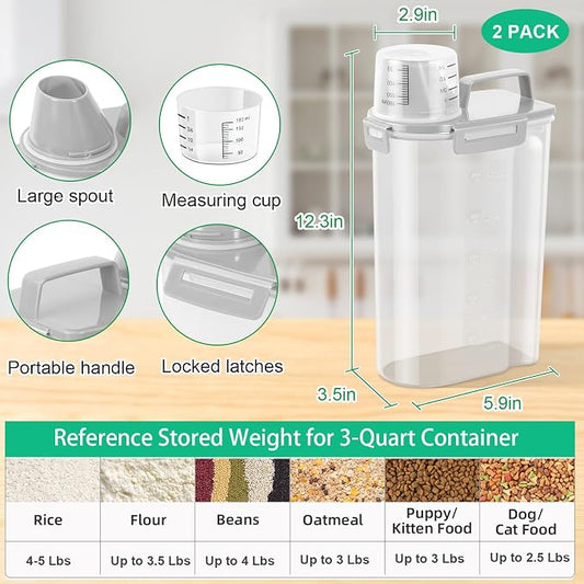 TBMax Rice Container 2 Pack 5 Lbs, Small Pet Dog Cat Food Container Dispenser, Kitchen Cereal Storage Container with Cup, Perfect for Daily Use, Travel, and Portion Control