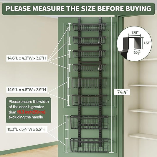 Eastherry Over The Door Organizer,8-Tier Over The Door Pantry Organizer with Adjustable Baskets,Metal Hanging Pantry Organizers and Storage for Kitchen, Back of Door Seasoning Rack (Black)