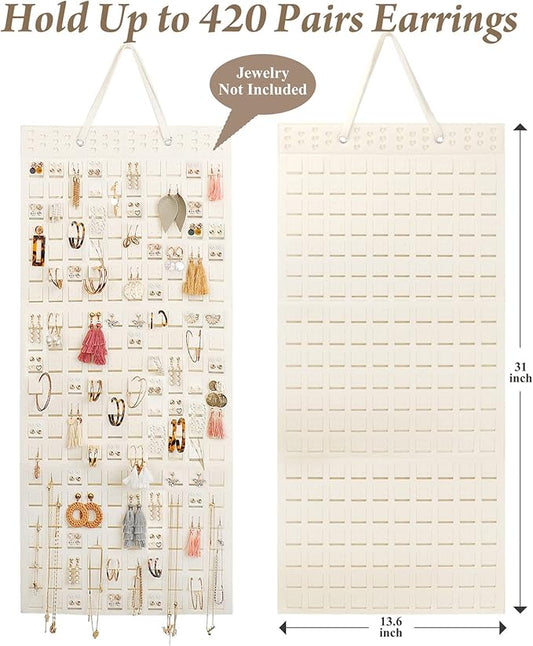 Resovo Extra Large Earring Organizer - Wall Mount Earring Holder for Up to 420 Pairs, Hanging Jewelry Organizer for Women & Girls