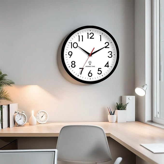 DAXSMY Atomic Wall Clock Analog 12 Inch Battery Operated Modern Decorative for Living Room Kitchen Office Bedroom Bathroom(Black)