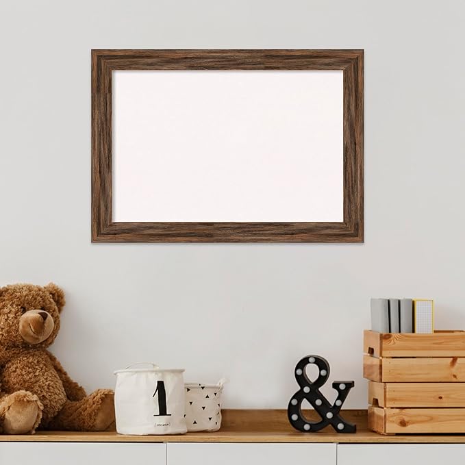 Amanti Art White Cork Board for Wall, 15x21 Vision Board with Brown Wood Frame, Small Corkboard Office Decor for Home Organization, Country Rustic Corkboard Pinboard to Display Items for Home