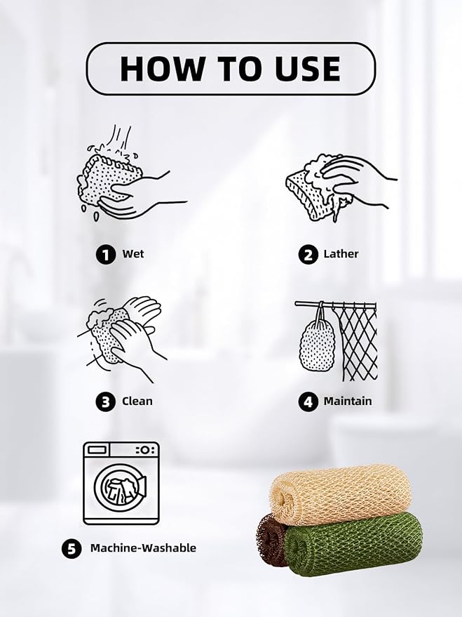 Cleangor 3Pcs African Net Sponge Authentic with Knots - Exfoliating Body | Scrubber for All Skin Types, African Bath Sponge, Wash Cloth, Gentle Exfoliation Shower Rag for Women Daily Use
