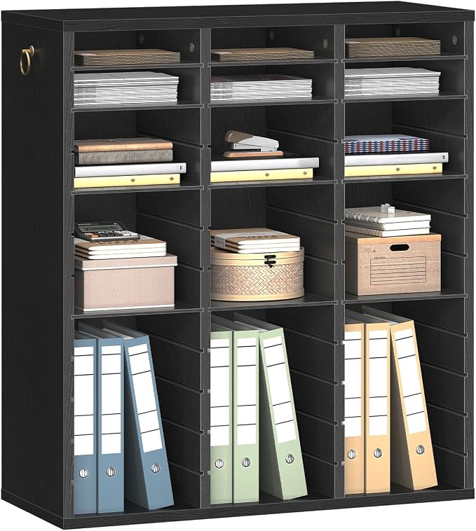 HOOBRO Literature Organizer, 36 Compartments Wooden Mail Organizer, Countertop Literature Sorter with Adjustable Shelves for Home, Office, School, Student Mailbox for Classroom, Black BK123WF01