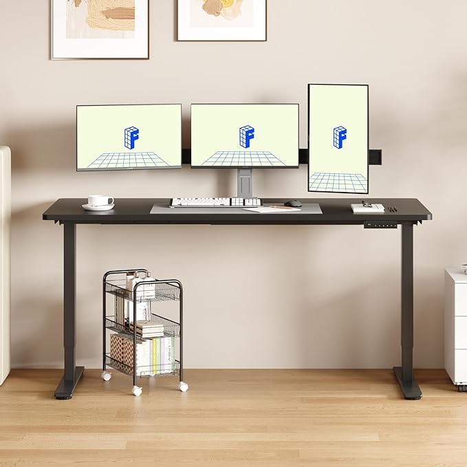 FLEXISPOT E3 Dual Motor 60 x 24 Electric Standing Desk Sit Stand Up Desk, Holds 220 lbs, Adjustable Height w/ Memory Presets, One-Piece Black Desktop & Black Frame, Ships in 2 Boxes
