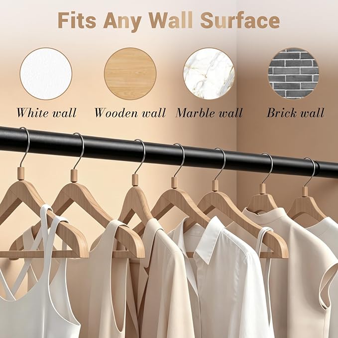 Closet Rod Adjustable 17 to 83 Inch, 1-1/4” Diameter, Closet Rods for Hanging Clothes, Stepless Metal Heavy Duty Hanging Rod for Closet Wardrobes Laundry RV (Black)