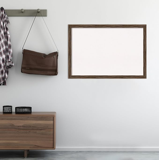Amanti Art White Cork Board for Wall, 27x39 Vision Board with Brown Wood Frame, Large Corkboard Office Decor for Home Organization, Rustic Farmhouse Corkboard Pinboard to display items for home