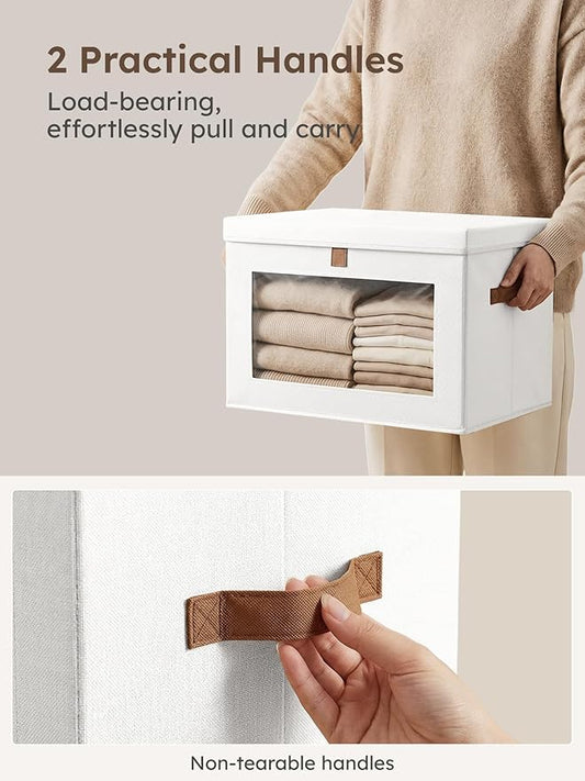Homsorout Medium Fabric Storage Bins - Closet Shelf Organizer with Open Window, 6 Pack Closet Baskets for Shelves, Stackable Decorative Boxes for Home, Dorm, White, 13.7" x 9.8” x 9.8"