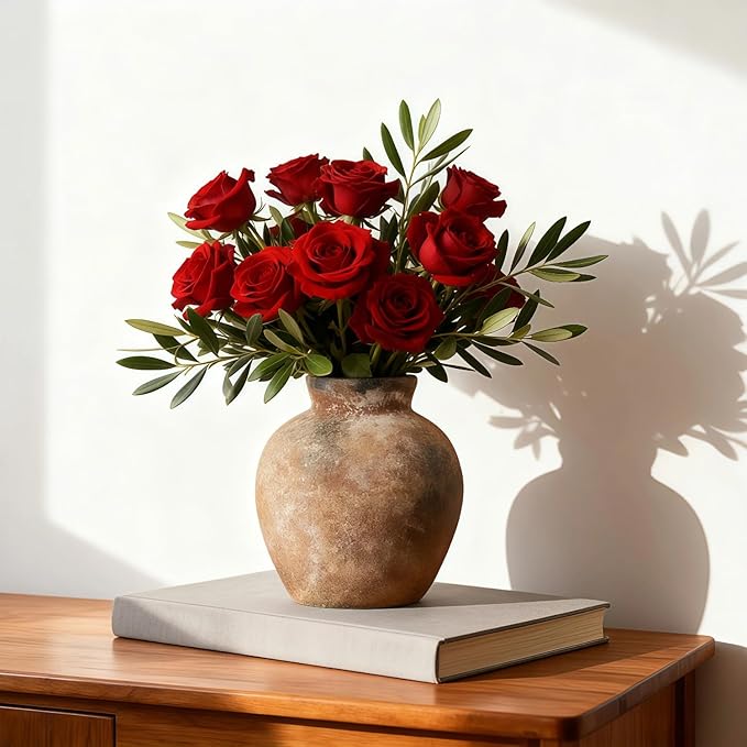 NEBRYX Ceramic Vase, 6 inch Minimalist Rustic Farmhouse Terracotta Vase for Home Decor, Table, Living Room, Entryway, Shelf, Mantel Decoration (Rust)