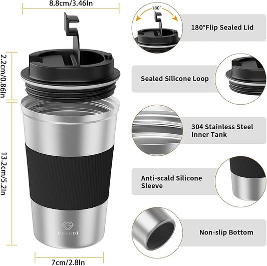 CS COSDDI 12 oz Stainless Steel Vacuum Insulated Tumbler - Coffee Travel Mug Spill Proof with Lid - coffee Cup for Keep Hot/Ice Coffee,Tea and Beer