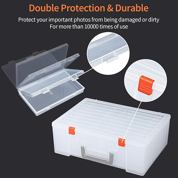 Photo Storage Box 4x6, 18 Inner Extra Large Organizer Acid-Free Photo Keeper Storage Case, Plastic Craft Storage Box for Stickers Stamps Seeds (Clear, 18 Boxes)