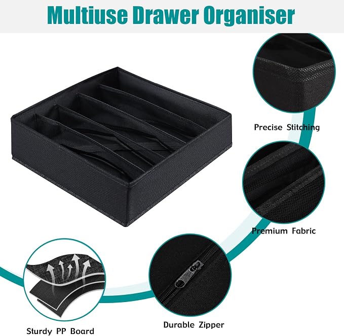 Bra Storage Drawers Organizer for Clothing Underwear Drawer Organizer Dividers Black Foldable Storage Cube Bins for Bra,Socks, Underwear,3 Pack (Black)