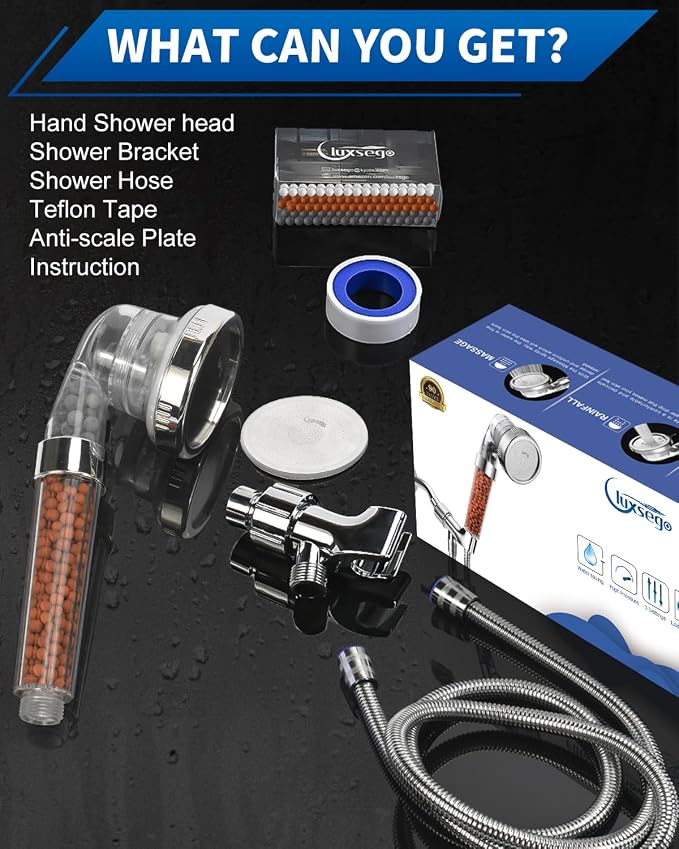 Filtered Shower Head for Hard Water, High Pressure 3 Modes Shower Heads with Handheld Spray, Water Softener Showerhead Set with Mineral Beads to Remove Chlorine & Fluoride for Dry Hair & Skin