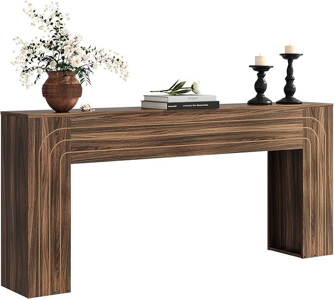 70.9-Inch Long Entryway Console Table, Farmhouse Sofa Table for Entrance and Hallway, Wood Narrow Table with Handcrafted Line Detailing for Living Room and Behind Couch