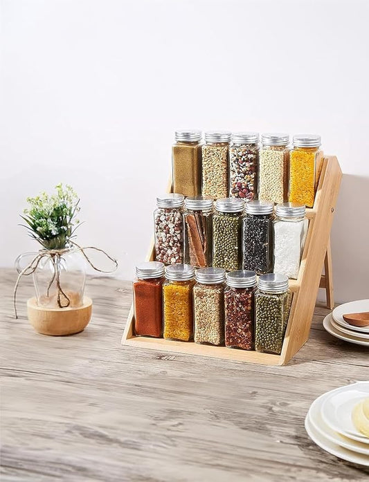 RoyalHouse Bamboo Spice Rack Organizer for Kitchen Cabinet, Countertop Display Shelf- 3 Tier Shelf -Space Organizer for Kitchen and Bathroom (Pack of 6)
