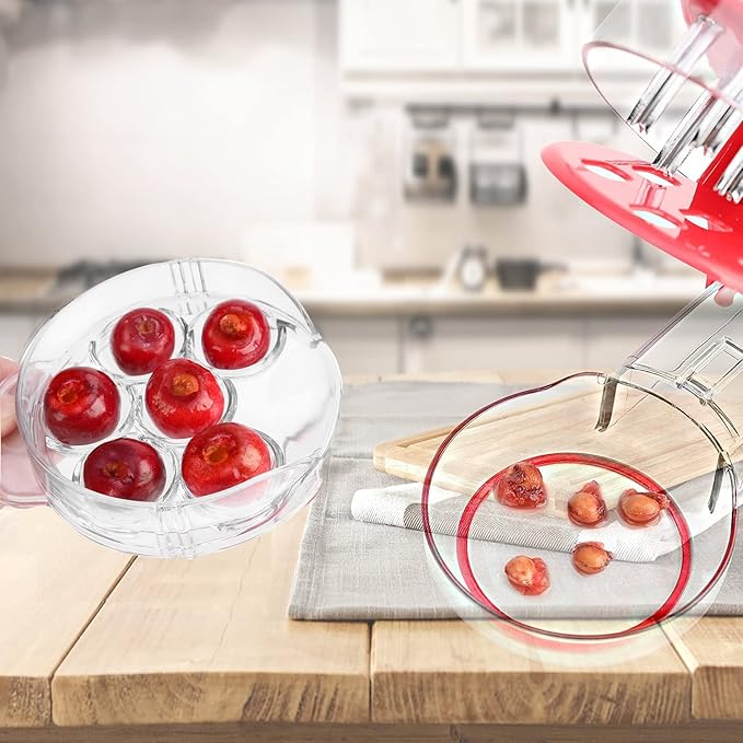 Cherry Pitter Cherry Pitter Tool Remove 6 pits/time-Red | 6 Stainless Steel Rods with Lock Design, Anti-juice Splash,Saving time and Enjoy to Use/Clean