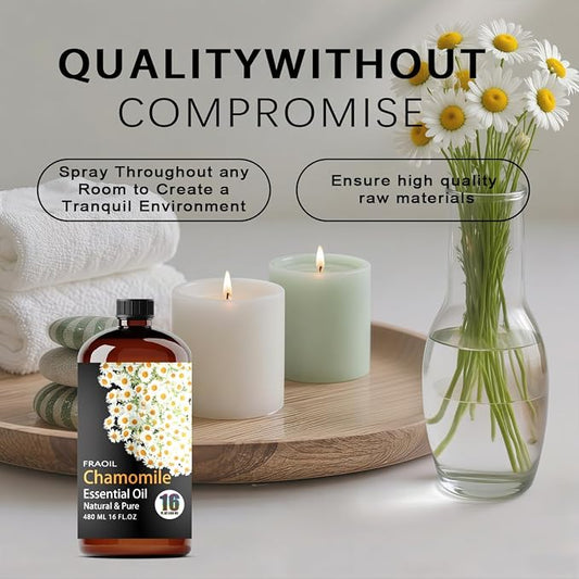 Chamomile Essential Oil, Chamomile Oil 16 Fl Oz 480 ML for Diffuser Humidifier Yoga Cleaning DIY Candle Soap Making Perfume Gift for Women Essential Oils FRAOIL (Chamomile 16 Fl Oz (Pack of 1))