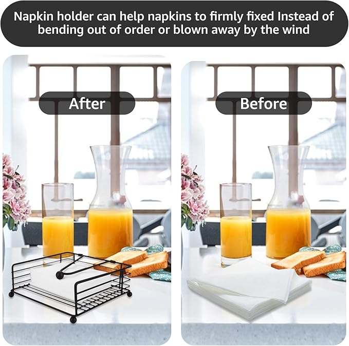 3PCS Napkin Holders for Paper Napkins, Black Flat Napkins Holders, Metal Napkin Dispenser for Kitchen Tables, Farmhouse, Dinner, Outdoor