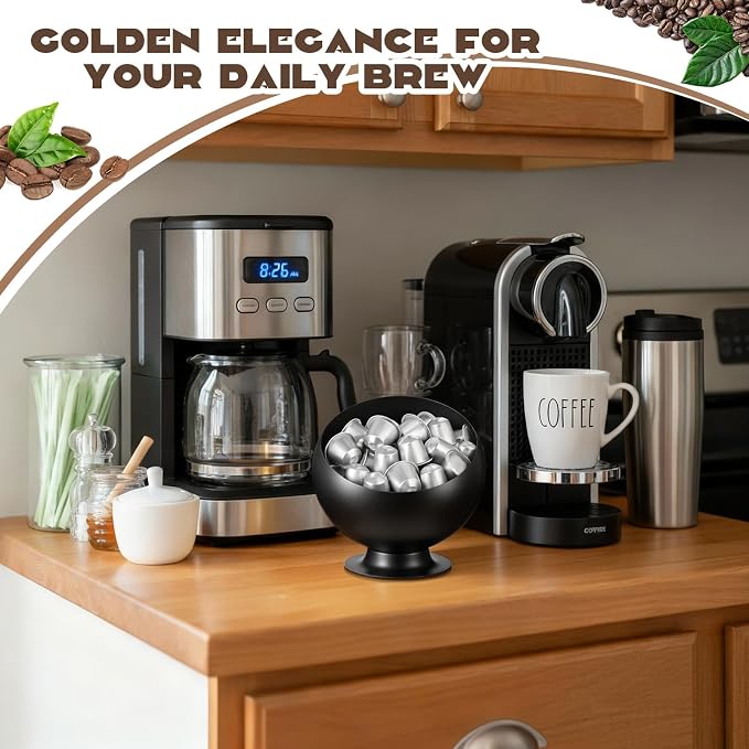 1 Pc Large Capacity Coffee Pod Holder for Countertop, Metal Capsule Organizer for Coffee Bar and Kitchen, Open Storage Bowl for Single-serve Pods (Black)