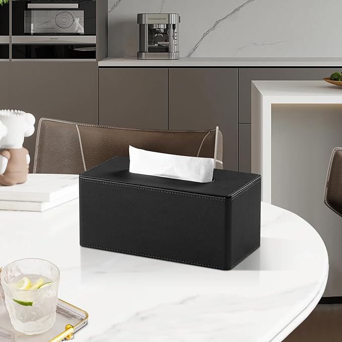 MEIBOOCH PU Leather Tissue Box Cover for 120(3-Ply)/ 160(2-Ply) Count Box of Tissues, Rectangle Tissue Box Holder for Bathroom Bedroom Living Room Office (Black)