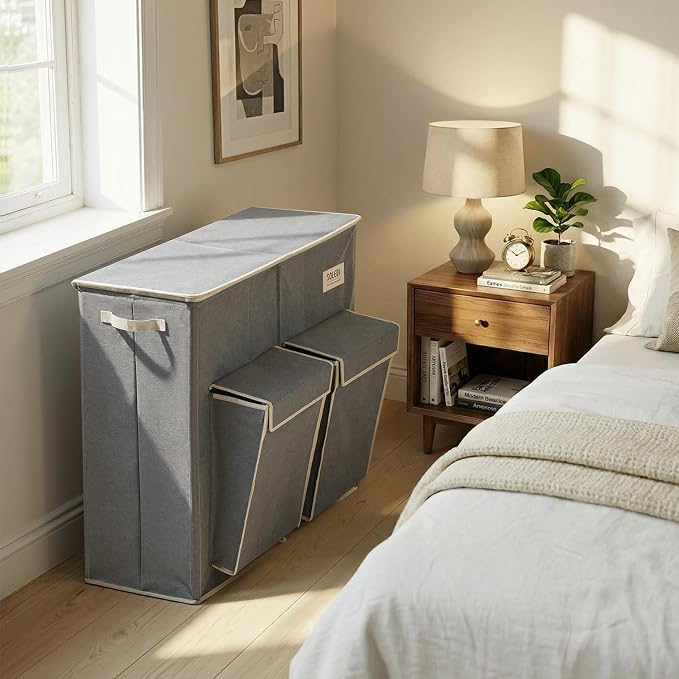 SOLEDI 220L Laundry Hamper 3 Section,Extra Large Laundry Basket with Lid and 2 Side Pockets, Dirty Clothes Hamper with Removable Bag Easy to Carry for Laundry Room, Bedroom, Bathroom, Grey