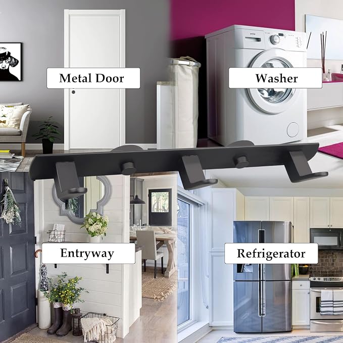 ULIBERMAGNET Magnetic Coat Hooks,Heavy Duty Magnetic Key Rack,Strong Rubber Magnetic Hanger for Refrigerator,Metal Cabinet,Door,Hanging Coat, Towel, Bag, Scarf, Helmet(Matte Black/3 Hooks)