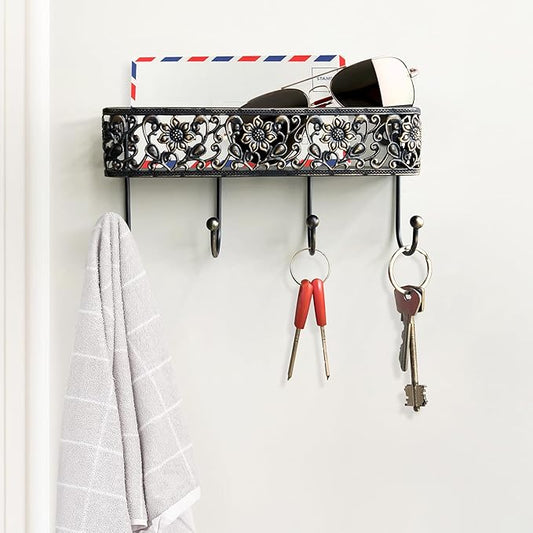 Key Holder for Wall,Vintage Metal Key and Mail Holder Wall Mount, Decorative Entryway Key Rack with Hooks for Keys, Mail, Hats, Bags