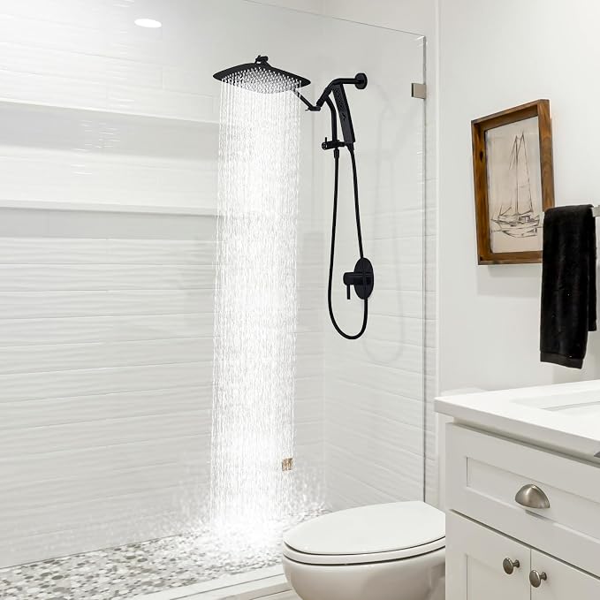 G-Promise All Metal 12 Inch Rain Shower Head with Massage Mode Handheld Spray Combo, 3-Way Diverter with Pause Setting, Full Body Coverage, Modern Bathroom Upgrade (Matte Black)