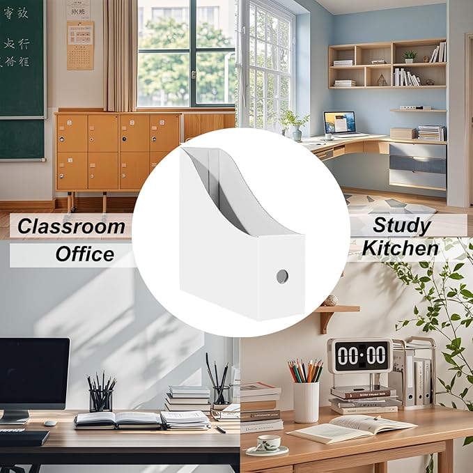 Limitliho 6 Pack Cardboard Magazine Holder for Desk, Book Bins for Classroom Library,Office,Home, 10.6" H x 10.2" L x 3.5" W in Magazine File Holder(White)