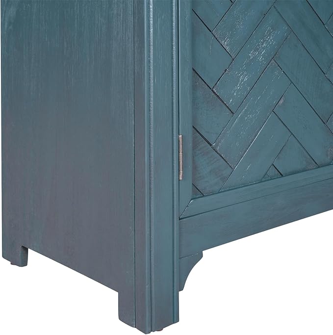 HMFULE 40" Sideboard Cabinet 2-Doors Solid Wood, Retro Buffet Cabinet with Storage Adjustable Shelf, Console Table Accent for Hallway, Living Room, Dining Room, Kitchen, Entry Way (Antique Blue)