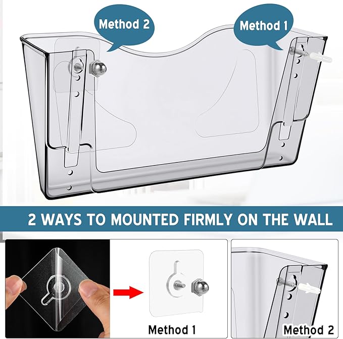 10 Pack Acrylic Single Pocket Hanging File Organizer, Plastic Hanging Wall Mount File Holder Wall Pocket Mails Magazines Organizer Mounted Folder Bins for Office, School and Home