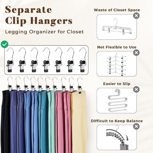 Legging Organizer for Closet, Metal Yoga Pants Hangers 20 Pack Hanging Clips w/Rubber Coated Holds Leggings, Space Saving Hanger Closet Organizers and Storage for Workout Sets, Hat