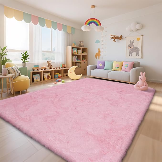 Large Shag Area Rugs for Living Room Bedroom,Big Ultra Soft Fluffy Pink Area Rugs for Dorm,Indoor Carpet Plush Rugs for Living Room Home Decor (Pink, 10X14 Feet)
