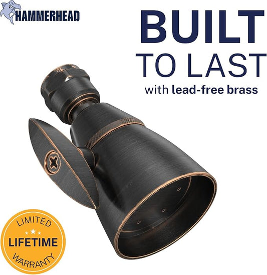 HammerHead Showers® Solid Metal 2 Inch High Pressure Shower Heads - OIL RUBBED BRONZE – 2.5 GPM Shower Heads High Pressure - High Flow Shower Head with ADJUSTABLE SPRAY PATTERN - Fixed Shower Head