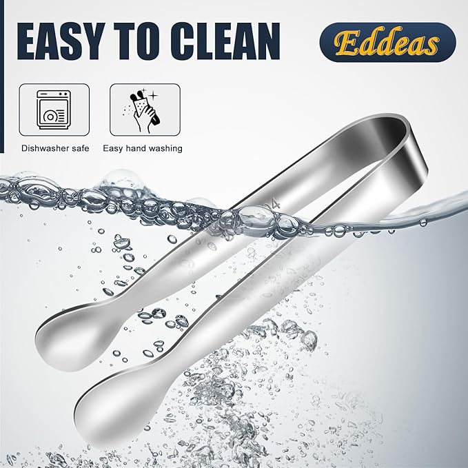 Eddeas Mini Tongs For Serving Food,Set fo 12 Small Tongs For Appetizers,Small Stainless Steel Metal Cooking Tong,for Tea Party Coffee Bar, 4 inch Sugar Tong - Silver