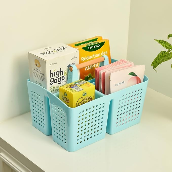 Portable Shower Caddy Basket with Compartments, Plastic Divided Cleaning Caddy Organizer Storage Tote with Handle for Bathroom, College, Dorm Room Essentials, Dark Gray