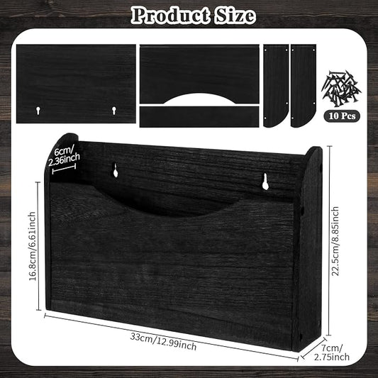 Suzile Wall Mounted File Holder Wood Magazine Holder Wall Hanging File Organizer for Office Mail Magazine Letter Paper Folder Organization (Black)