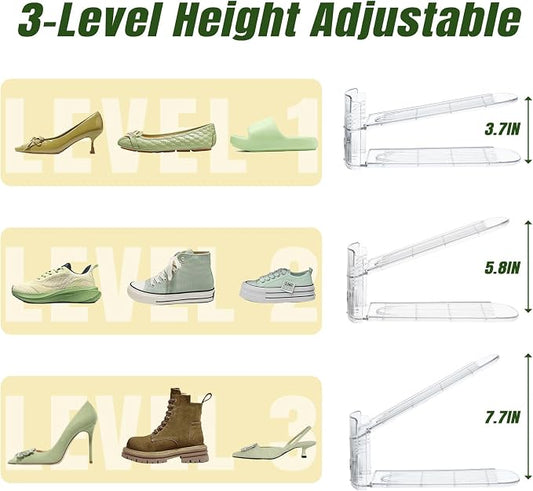 Clear Shoe Slot Organizer, 36 Pack Adjustable Shoe Slots Organizer for Closet Clear Shoe Stackers Shoe Rack Holder Shoes Space Savers for a Pair of Shoes