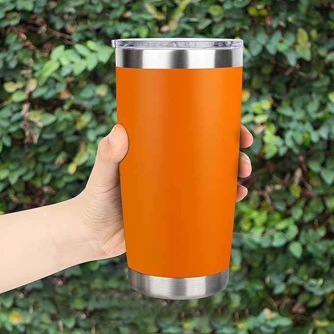 20oz Stainless Steel Tumbler with Lid, Travel Mug - Double Wall Vacuum Powder Coated Cup - Orange, 1 Pack